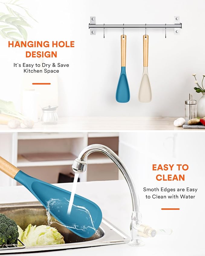Cooking Spoon for Nonstick Cookwares, Wood Handle Spoon for Mixing, and Scrape - Image 7