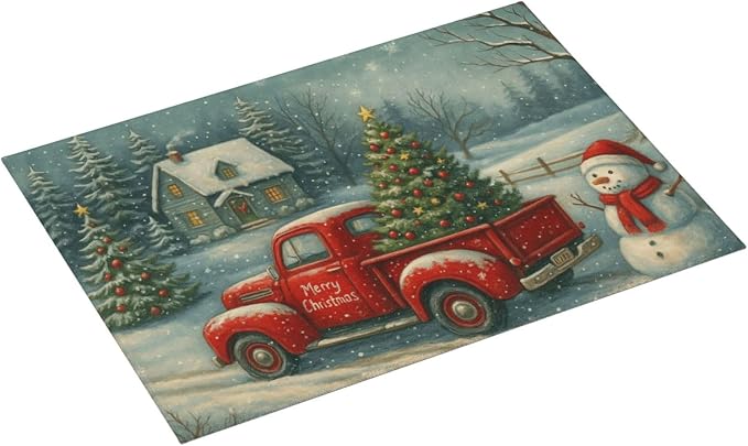 Christmas Red Truck Xmas Tree Snowman Dish Drying Mats - Image 2