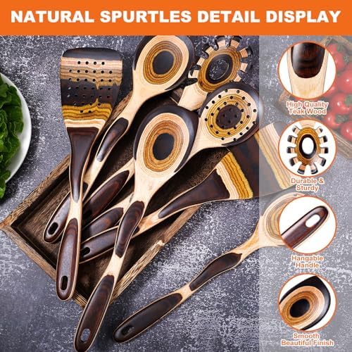 Kitchen 7Pcs Pakkawood Utensils Set, Wooden Cookware Sets