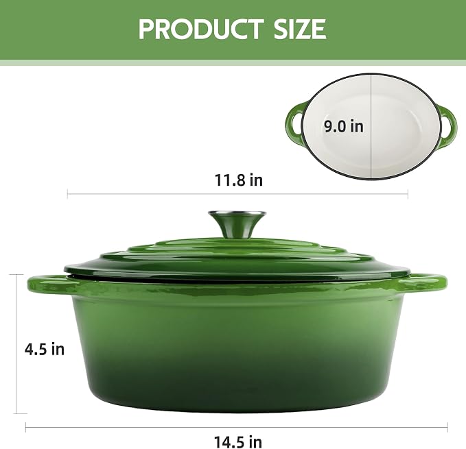 5.5 Quart Oval Enameled Cast Iron Dutch Oven Pot - Image 3