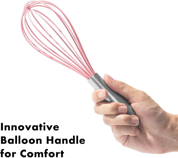 OYV 10-Inch Pink Silicone Whisk, Heat Resistant 480°F Kitchen Whisk - Image 3