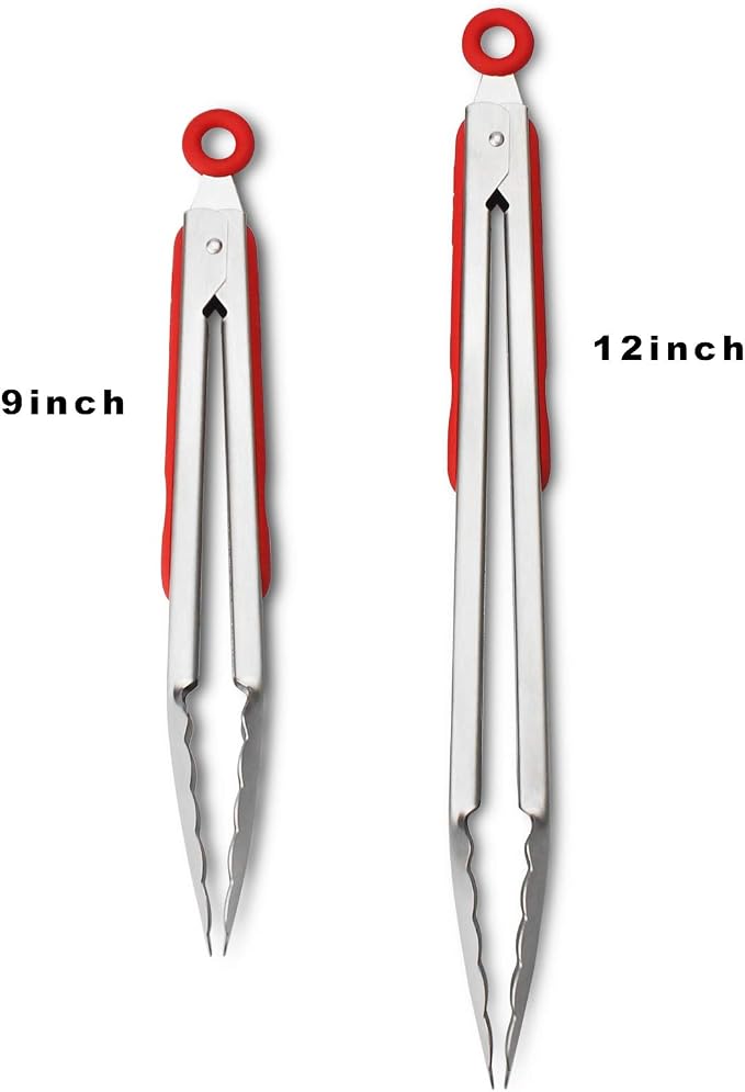 Premium 304 Stainless Steel Tongs Set – 12" Grill Tongs & 9" Cooking Tongs - Image 3