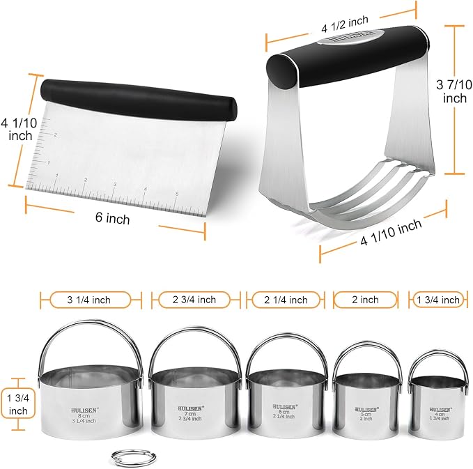 HULISEN Stainless Steel Biscuit Cutter Set, Silicone Mat, Pastry Scraper and - Image 9