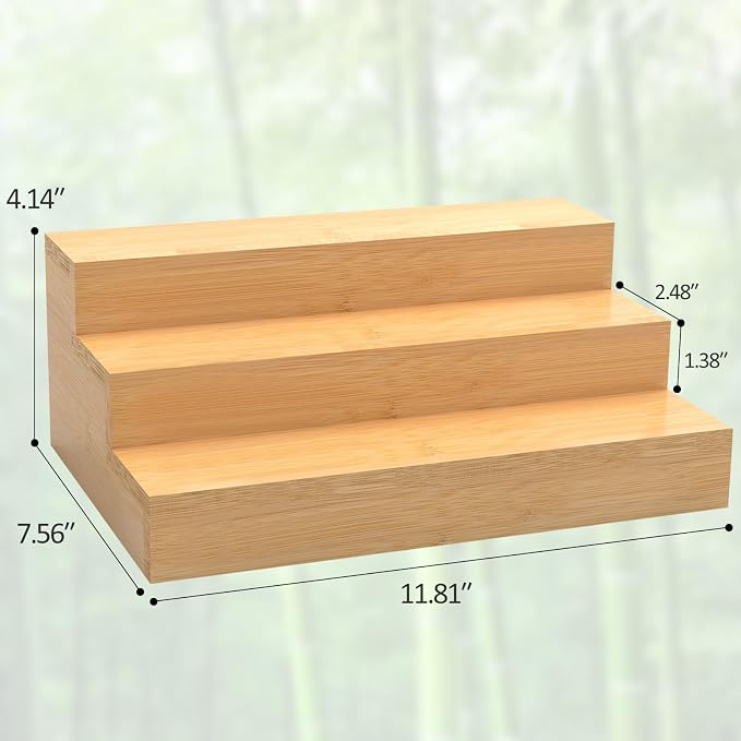 Bamboo Spice Rack for Cabinet, 3 Tier Spice Riser Shelf, 2 Pack Spices Stand - Image 7