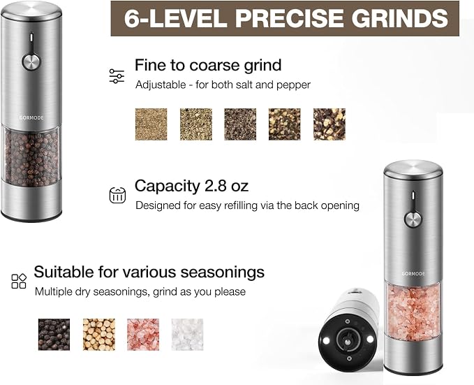 Electric Salt and Pepper Grinder Set, USB Rechargeable Automatic Pepper Mill - Image 3