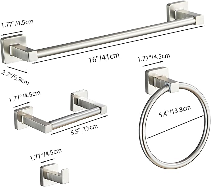 Brushed Nickel Bathroom Hardware Set 4 Pieces, Towel Bar Set Stainless Steel - Image 6