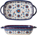 Blue and Orange Flower Vintage Style Ceramic Bakeware Casserole Dish Baking Pan by Bicuzat