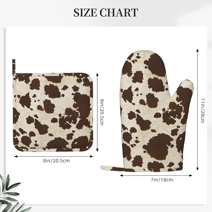 Brown Cowhide Oven Mitts and Pot Holders Sets Silicone Brown Cow Print Kitchen - Image 3