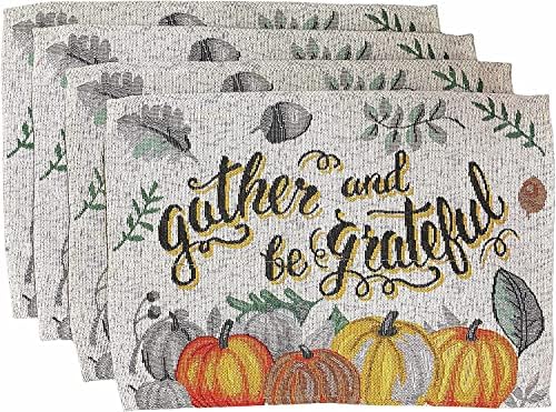 Set of 8, Gather and be Grateful with Pumpkin, Leaf Tapestry Kitchen