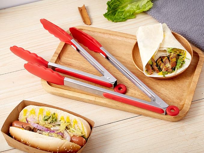 Kitchen Tongs Set of 2 – 9 inch & 12 inch – Stainless Steel Food Tongs - Image 7