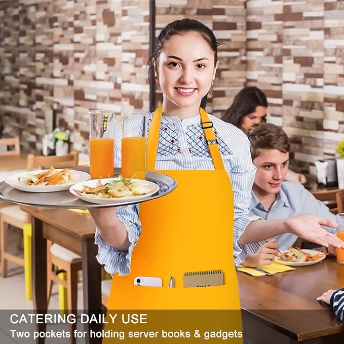 Jubatus 2 Pack Bib Aprons with 2 Pockets Cooking Chef Kitchen Apron - Image 5