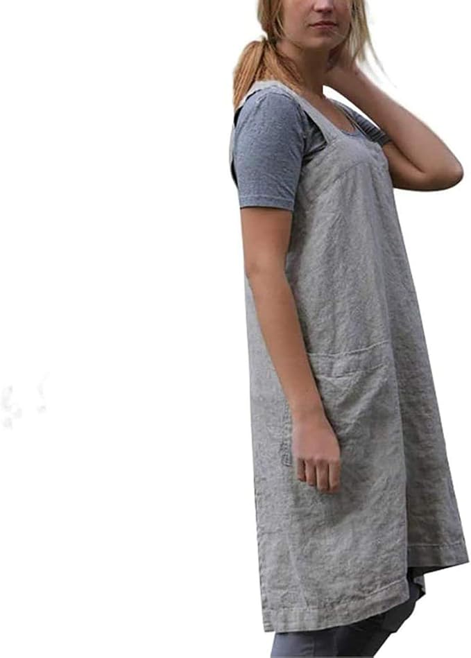VLZUFE Cotton Linen Apron for womens Cross Back Apron Pinafore Dress for Baking - Image 2