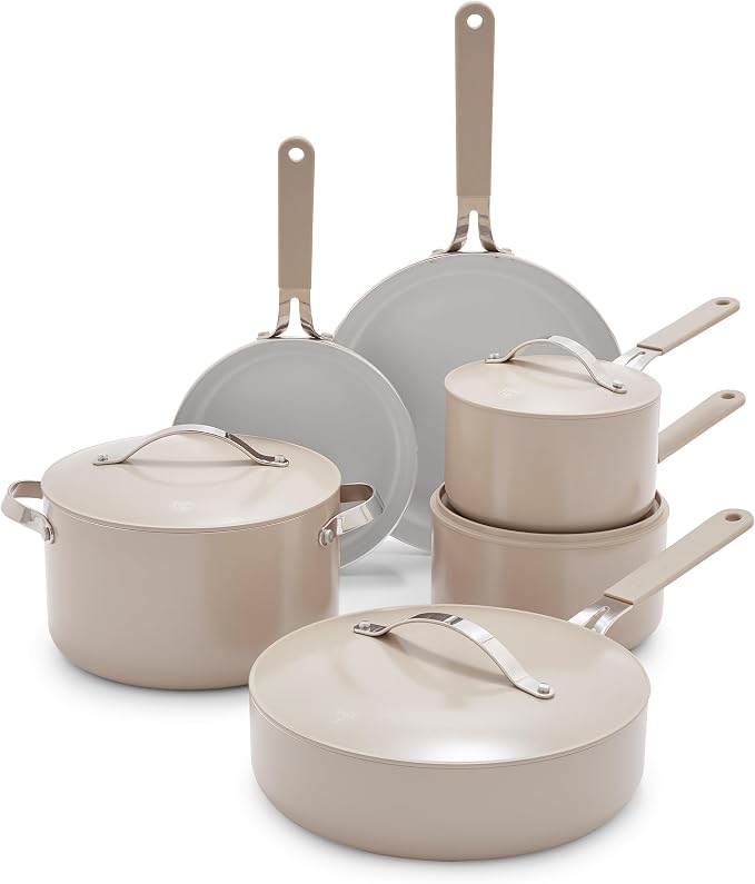 GreenLife 10-Piece Nonstick Ceramic Cookware Set, Lightweight Healthy PFAS-Free by GreenLife