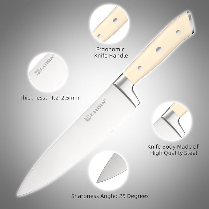 16 Pieces German Steel Knife Block Set, Extra-Long Creamy White Handles - Image 3