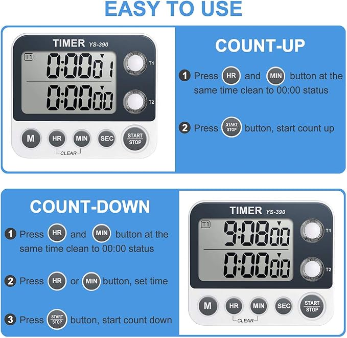 HomeMall Digital Kitchen Cooking Timer, Dual Count Up & Down - Image 3