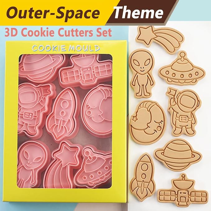 Outer-Space Cookie Cutters Set, 8-PCS 3D Astronaut, Planet Cookie Cutters - Image 6