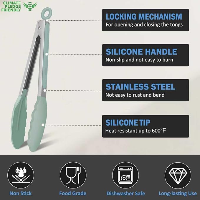 Tongs for Cooking, 600ºF High Heat-Resistant Stainless Steel Kitchen Tongs - Image 3