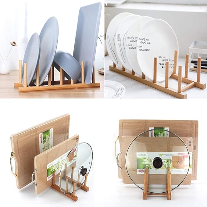 INNERNEED Bamboo Wooden Plate Racks Dish Stand Holder Kitchen Storage Cabinet - Image 4