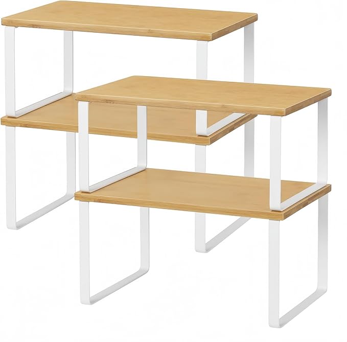 NEX Bamboo Kitchen Cabinet and Counter Shelf Organizer, Stackable & Expandable by NEX