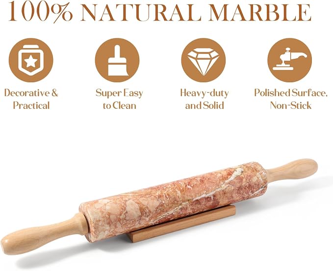Koville Marble Rolling Pin, Non-Stick Polished Dough Roller, Pie Crust - Image 3