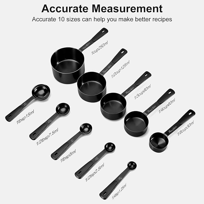 Bopei Measuring Cups and Spoons Set, Titanium-Plated Matte Black Stainless - Image 2