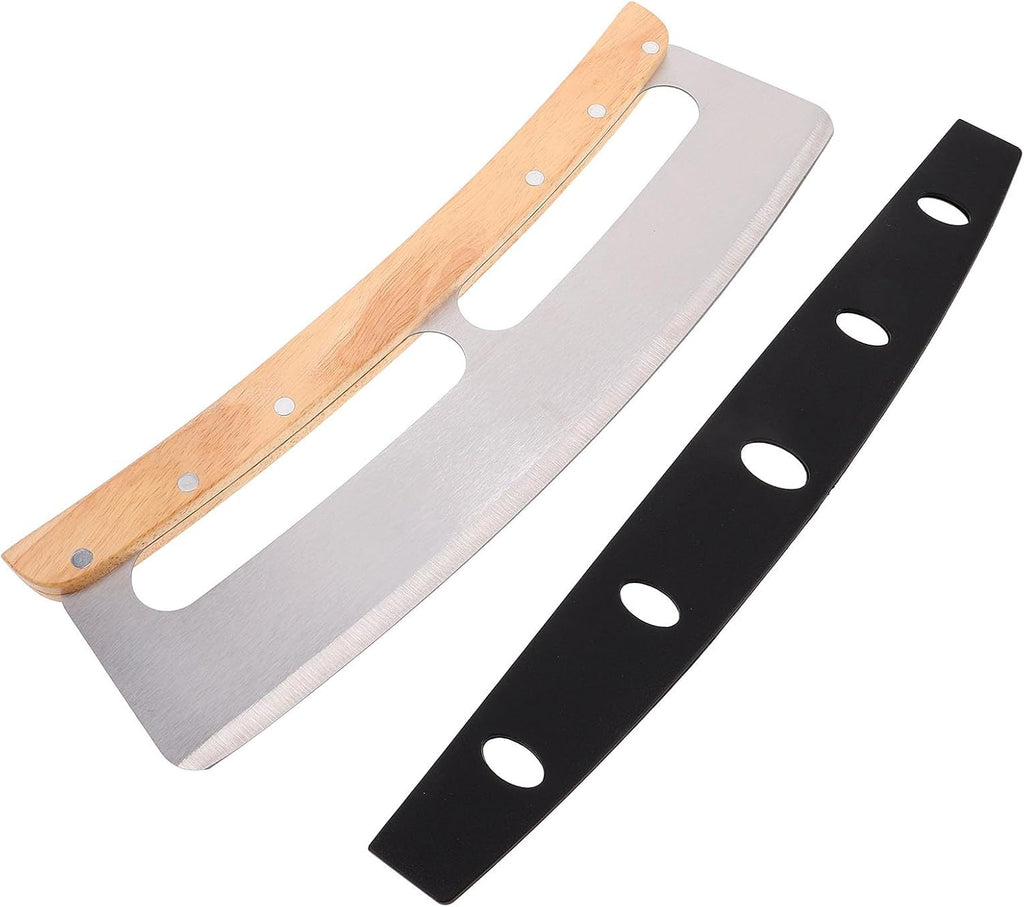 Pizza Rocker Cutter Semicircular Blade with Wooden Handle Stainless