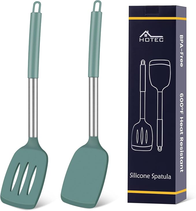 HOTEC Silicone Spatula Set of 2 Heat-Resistant 600F & BPA-Free Kitchen Spatula by Hotec