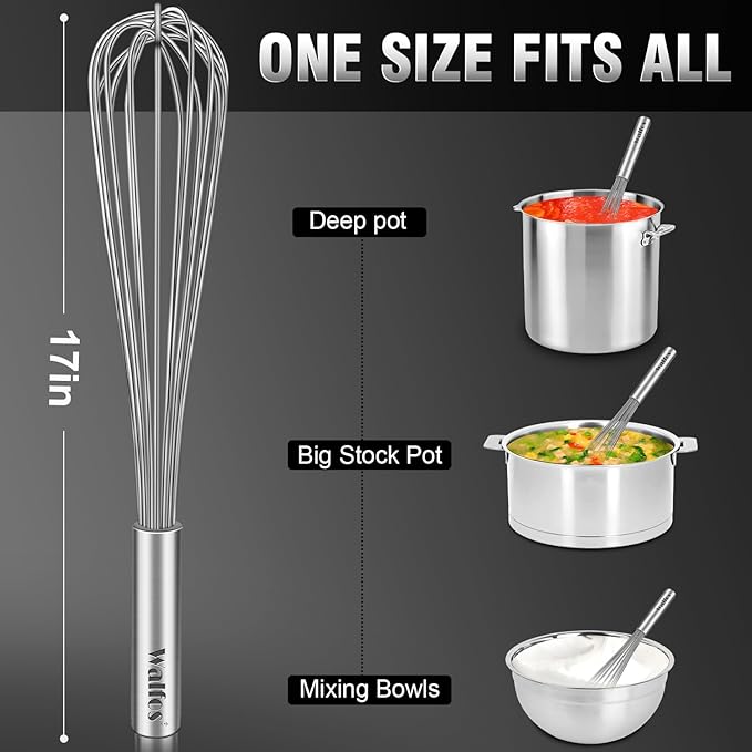 Walfos Whisk, 17in Large Whisks, Heavy Duty Stainless Steel Wire Whisk Ideal - Image 7