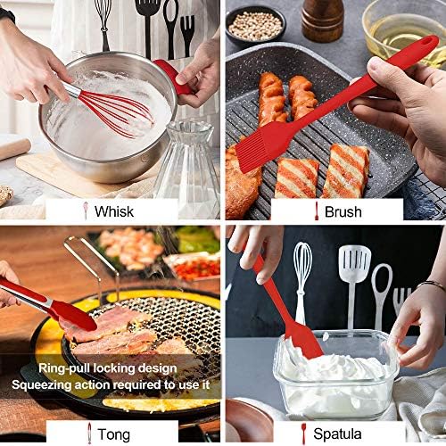 LIANYU 12-Piece Red Silicone Kitchen Utensils with Holder