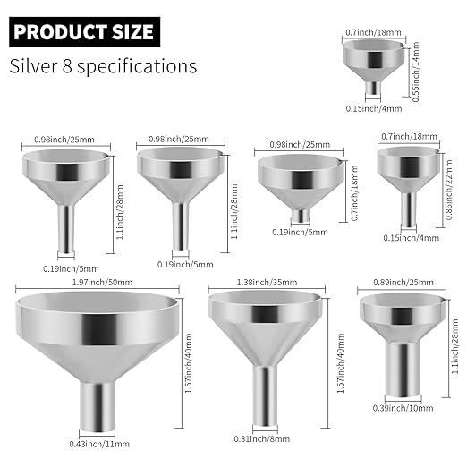 Small Metal Funnels Mini Funnel 8 Size Tiny Bottle Funnel, Miniature Atomizers - Image 2