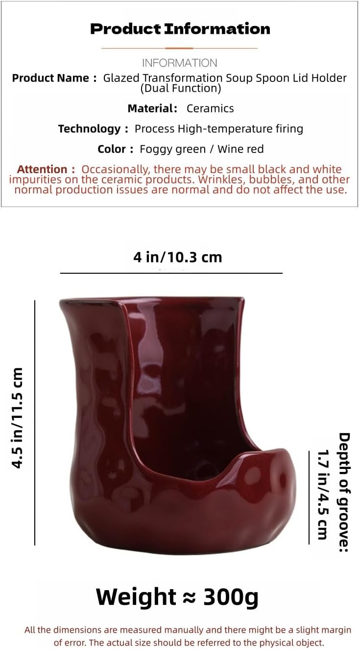 [HengYuhating] Ceramic Spoon Rest & Pot Lid Holder for Stove Top (Red)