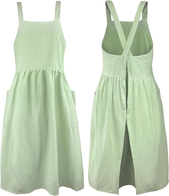 Uaussi Cotton Linen Apron Cross Back Work Apron by Uaussi
