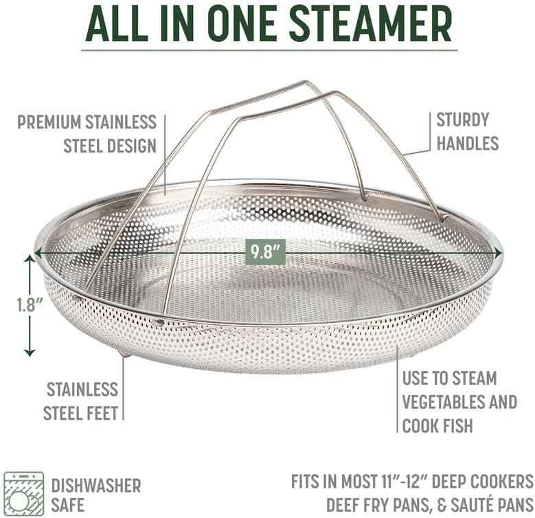Goodful All-In-One Pan Steamer Basket, Premium Stainless Steel Construction, Dishwasher Safe, Perfect for Steaming Vegetables, Full Handle for Easy Use
