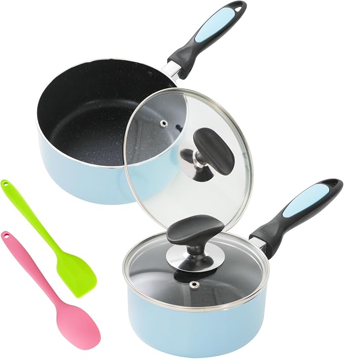 Nonstick Saucepan Set with Lid, Non Stick 1Qt & 2Qt Sauce Pan Set with Glass - Image 7