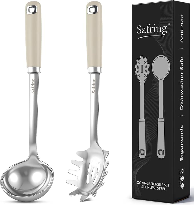 Safring Stainless Steel Soup Ladle and Spaghetti Spoon Set, Heat Resistant by Safring