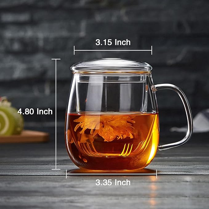 DOPUDO Glass Tea Cup with Infuser and Lid, 17.6oz/520ml Large Borosilicate - Image 2