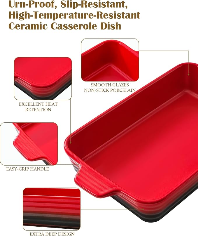 Casserole Dishes For Oven, Heat-Resistant Ceramic Bakeware Set Of 4 Rectangular - Image 3