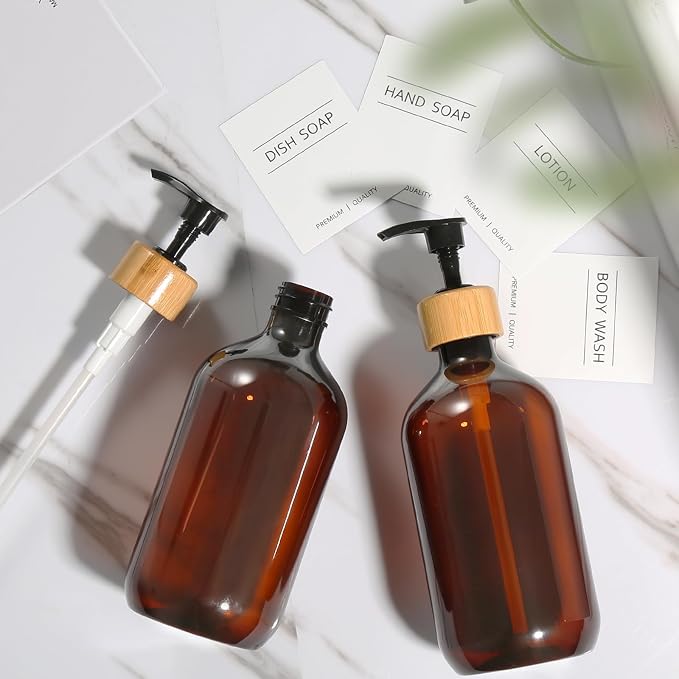 KASUNTING Amber Soap Dispenser Plastic, 17 Fl Oz Hand and Dish Dispenser Set - Image 4