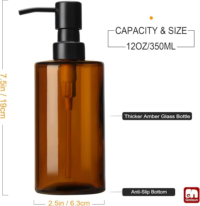 GMISUN Amber Glass Soap Dispenser, Hand Soap Dispenser - Image 2