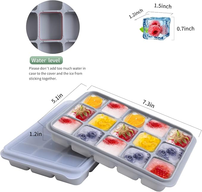 Ice Cube Trays Set of 2, Easy Release 15 Flexible Silicone Ice Cube Molds - Image 2