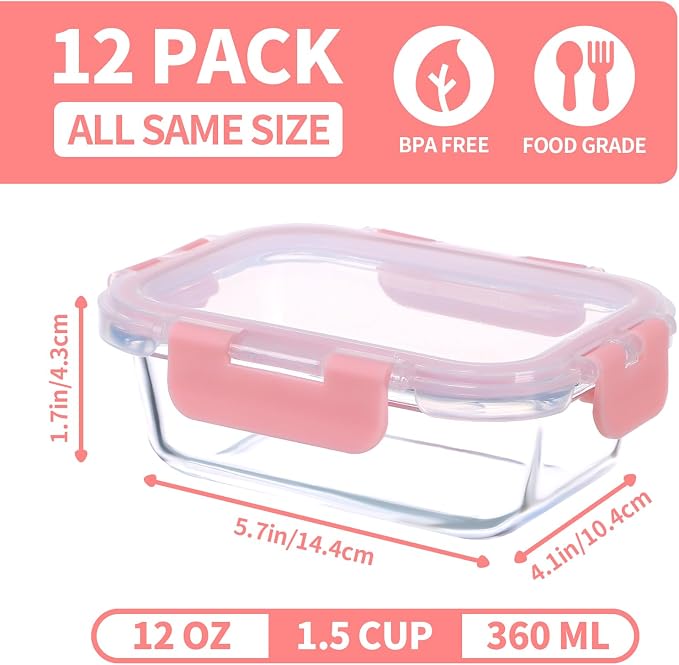 GULFLIN Small Glass Food Storage Containers 12 Pack-12oz Glass Containers - Image 2