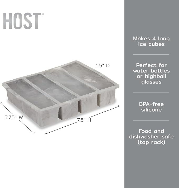 Host Ice Cube Tray, Makes Four 5-Inch Long Cubes, Durable Silicone Trays - Image 3