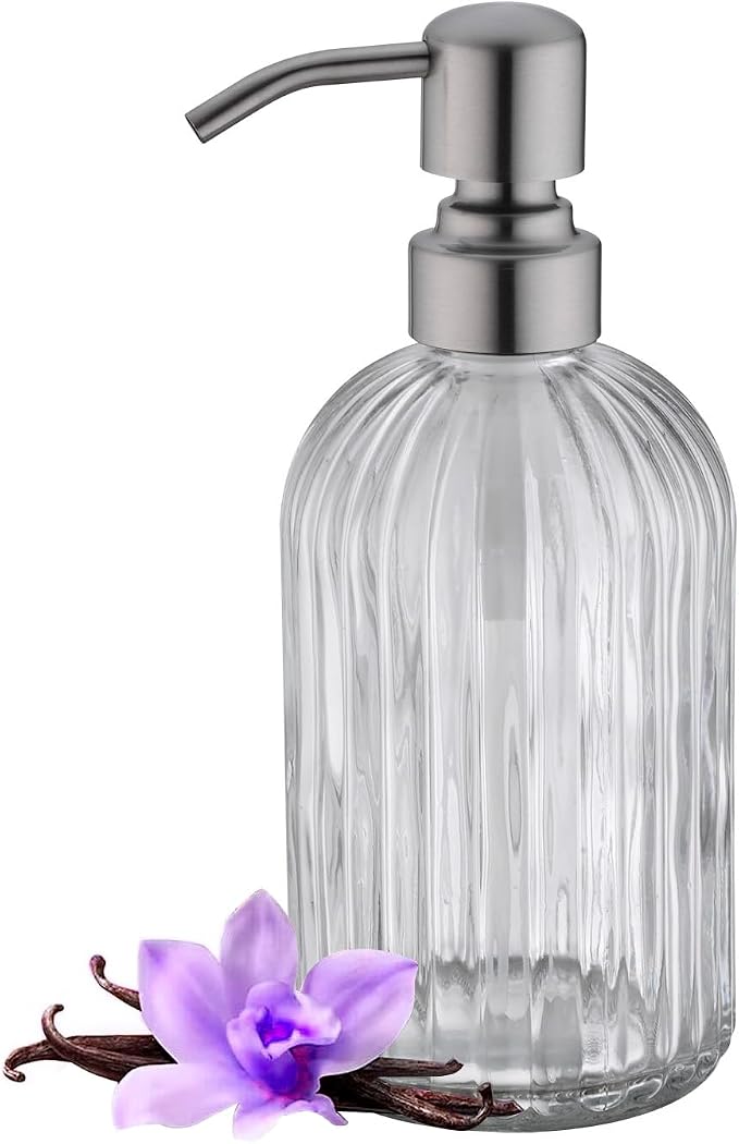 Glass Soap Dispensers for Kitchen and Bathroom, 16oz Heavey Glass Bottle by LEETCPHOME