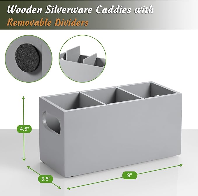 DRASTAR Wooden Silverware Caddy, Flatware Cutlery Holder, Kitchen Utensil Holder - Image 3