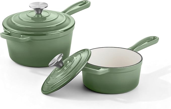 Homikit 1 QT & 2 QT Saucepan Set, Enameled Cast Iron Saucepan by Homikit