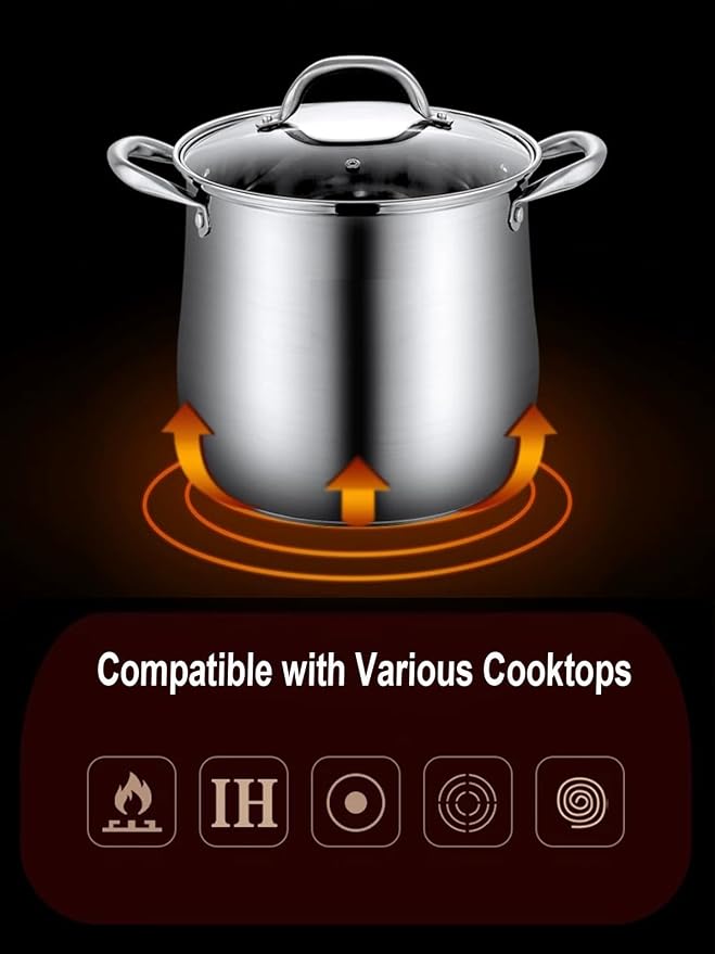 Stainless Steel Stock Pot, 12 Quart Heavy Duty Induction-Compatible - Image 3