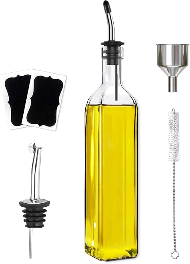 Leaflai Olive Oil Dispenser Bottle, 2 Labels, 1 Brush and 1 Funnel Oil Bottles by Leaflai