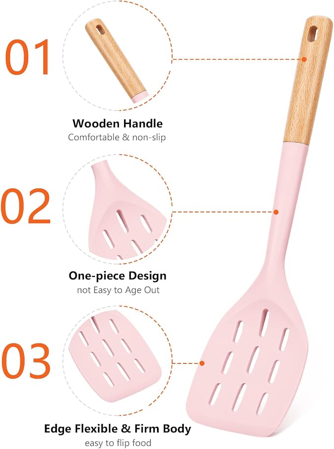 Pack of 2 Silicone Spatula, Non Stick Cooking Utensil Set Wooden Handle Kitchen - Image 3