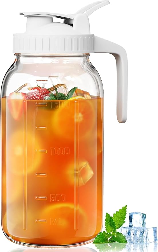 64oz Glass Pitcher, 2 Quart Mason Jar Pitcher by VA1KENE