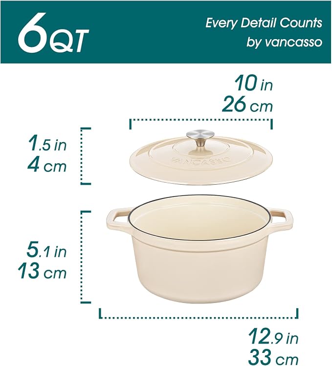 vancasso Cast Iron Dutch Oven, 6 QT Round Pot - Image 2